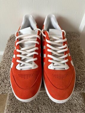 Adidas Men's Tyshawn Orange Suede Low-Top Sneakers with White Accents